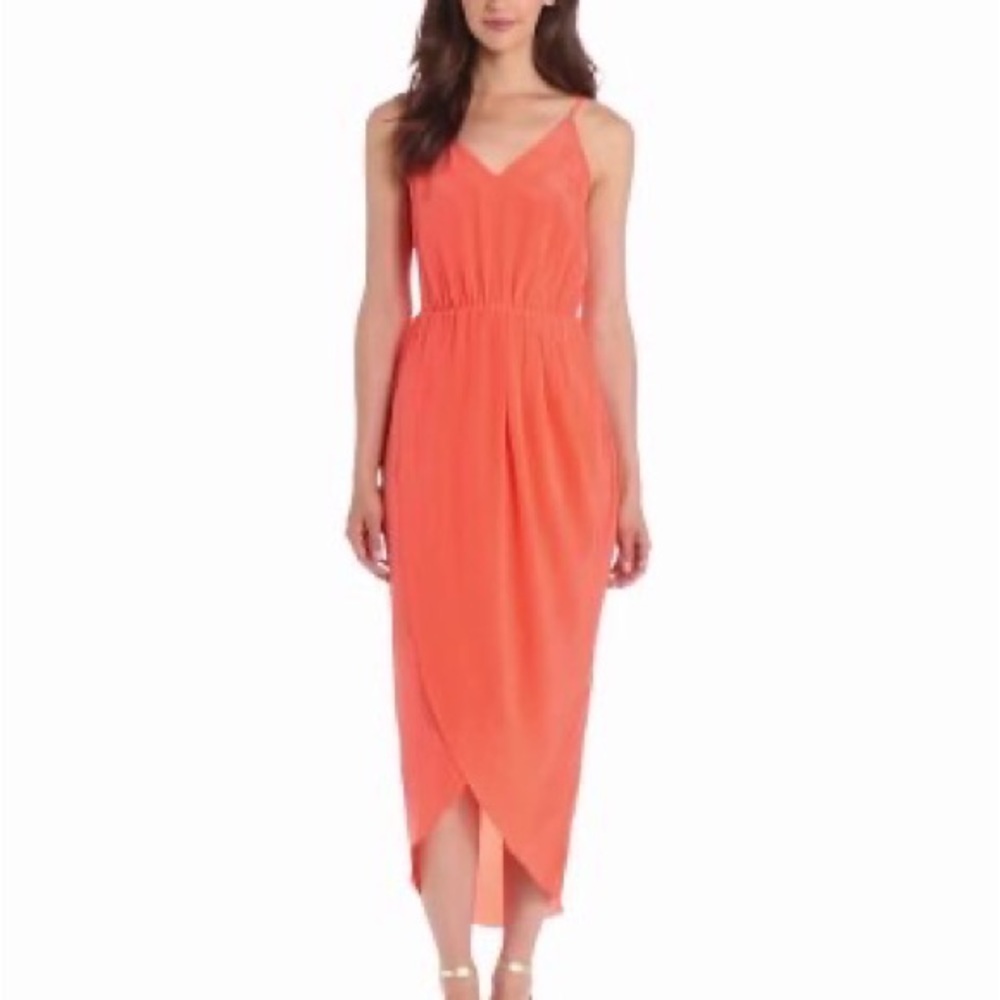Amanda Uprichard Madison Maxi Dress Coral 100% silk